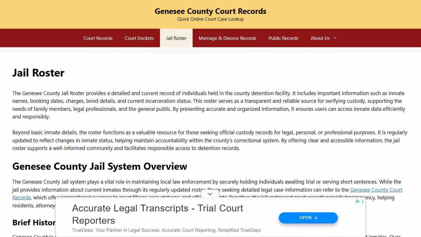 Jail Roster - Genesee County Court Records